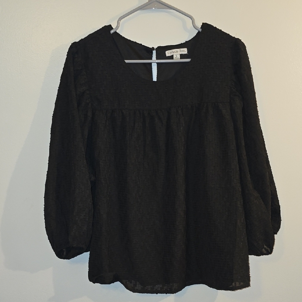 Chic Black Blouse with Textured Design LOT-P